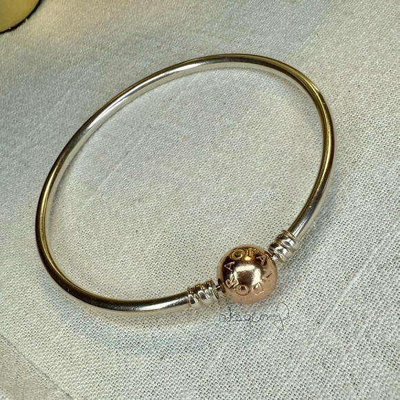 Pandora Jewelry - EUC Pandora Sterling Silver Bangle Bracelet w/ Pandora Rose Clasp